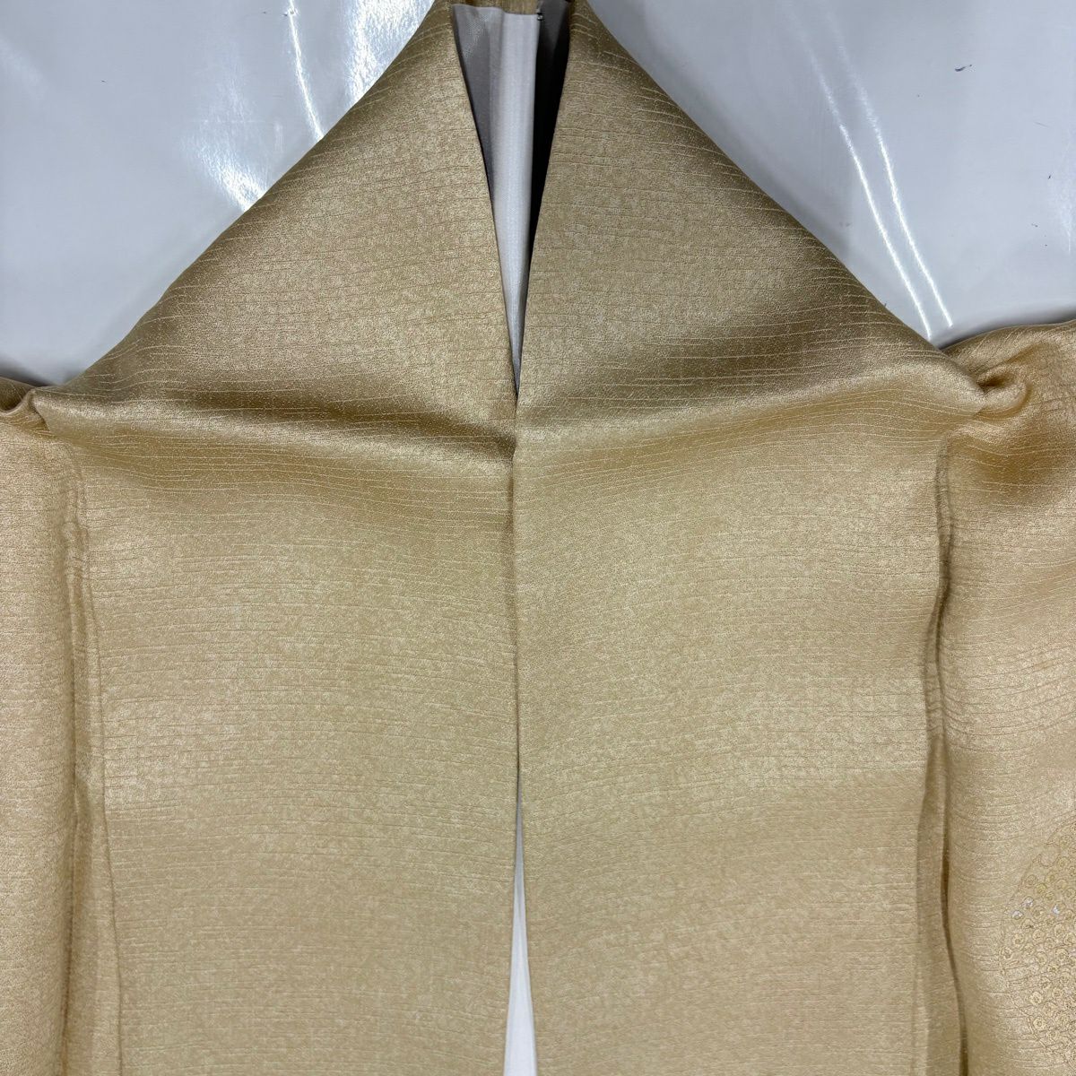 付下 身長163cm 袖長65.5cm M 雙層 雪輪 櫻花 刺繡 金銀彩 淺茶 純蠶絲 優品級