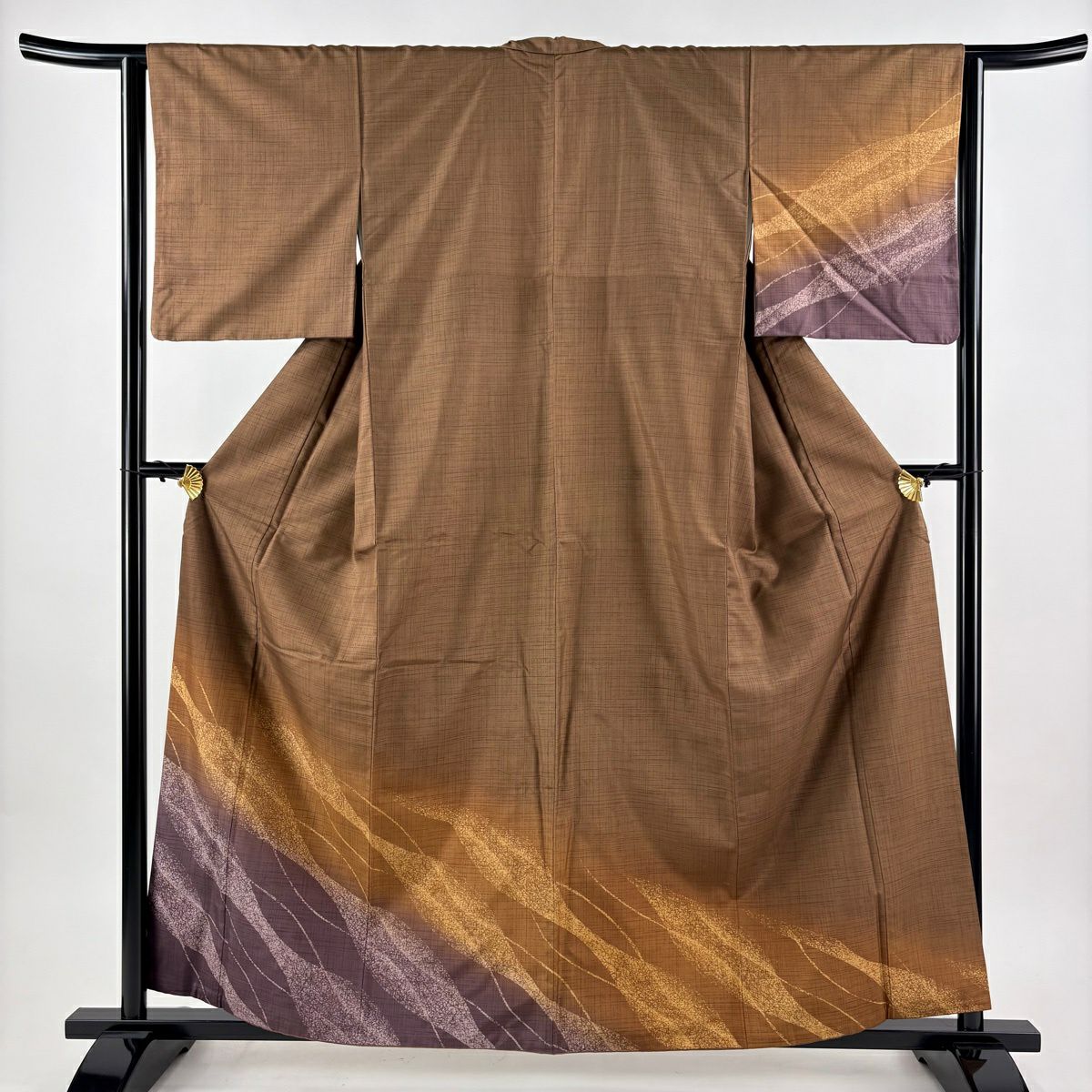 【美品】訪問服 身長160.5cm 袖長63cm S 雙層 紬織織 幾何學圖案 染分 漸層 茶 純蠶絲 優品級