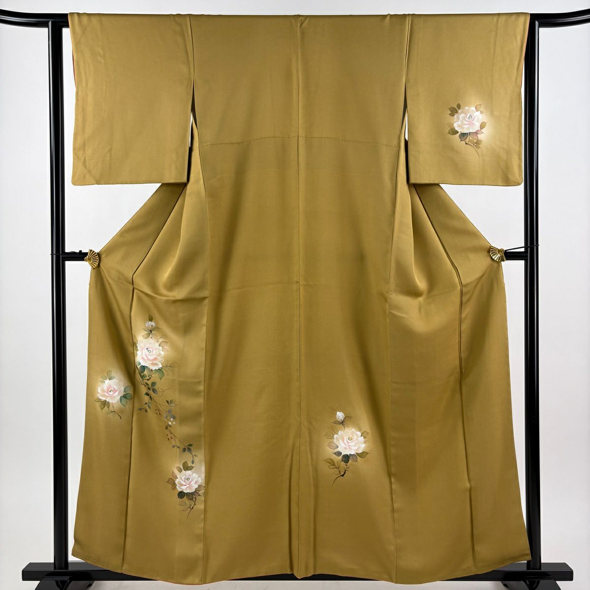 【美品】 付下 身長160cm 袖長63cm S 雙層 薔薇 金銀彩 漸層 黃土 純蠶絲 秀品級