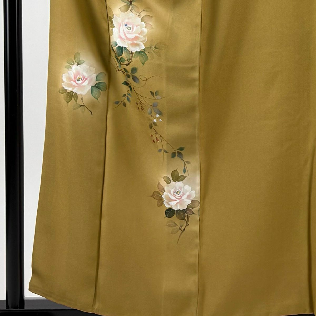 【美品】 付下 身長160cm 袖長63cm S 雙層 薔薇 金銀彩 漸層 黃土 純蠶絲 秀品級
