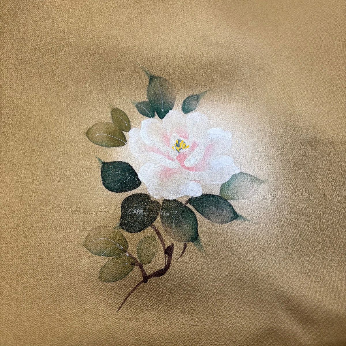 【美品】 付下 身長160cm 袖長63cm S 雙層 薔薇 金銀彩 漸層 黃土 純蠶絲 秀品級