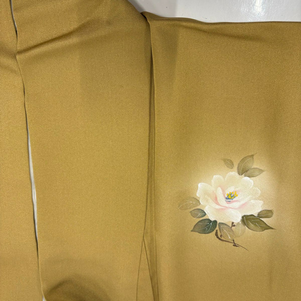 【美品】 付下 身長160cm 袖長63cm S 雙層 薔薇 金銀彩 漸層 黃土 純蠶絲 秀品級