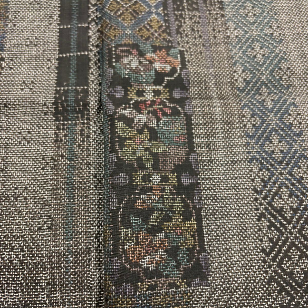 【美品】 紬織 身長158.5cm 袖長62.5cm S 雙層 ますいわ屋 短冊 草花紋 紅茶 純蠶絲 秀品級