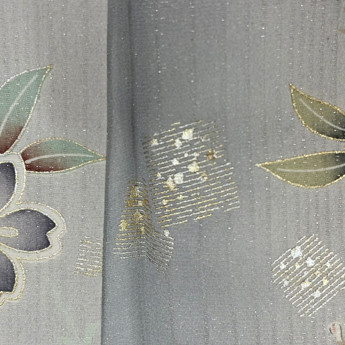 【美品】 小紋 身長158.5cm 袖長64.5cm M 雙層 大和 花丸紋 櫻花 金銀彩 銀通 灰色 純蠶絲 優品級
