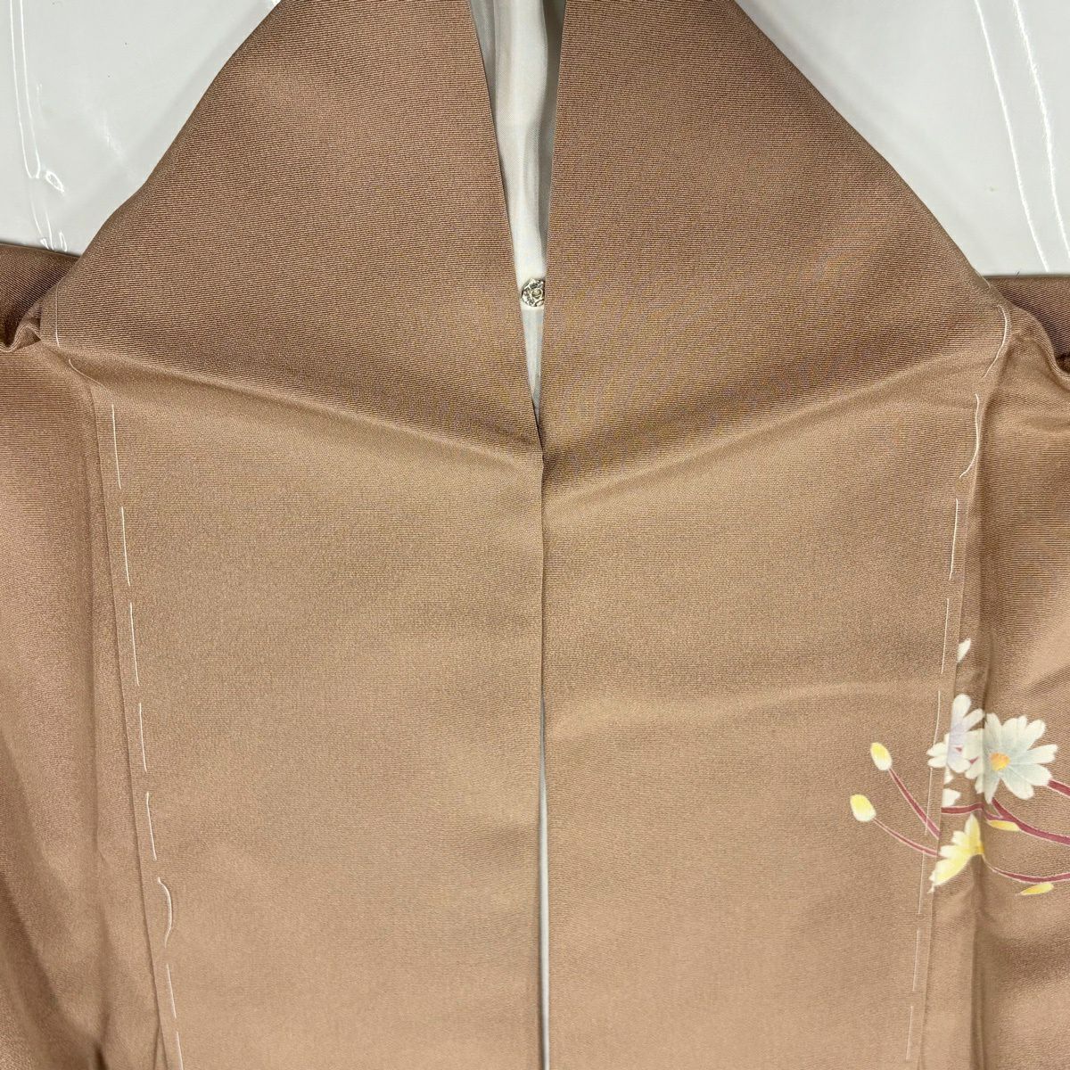 【美品】訪問服 身長161.5cm 袖長63.5cm S 雙層 落款あり 草花紋 葉柄 染分 ぼかし 薄茶 純蠶絲 秀品級