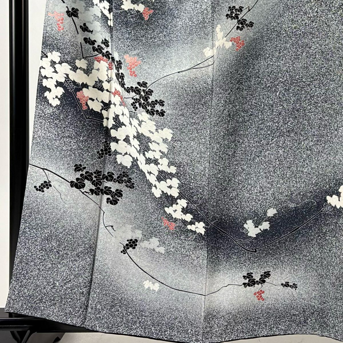 【美品】訪問服 身長159.5cm 袖長65cm M 雙層 葡萄 染分 ぼかし 黑灰 純蠶絲 秀品級