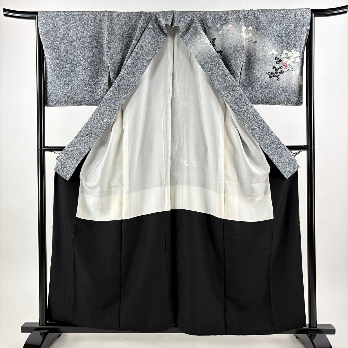 【美品】訪問服 身長159.5cm 袖長65cm M 雙層 葡萄 染分 ぼかし 黑灰 純蠶絲 秀品級