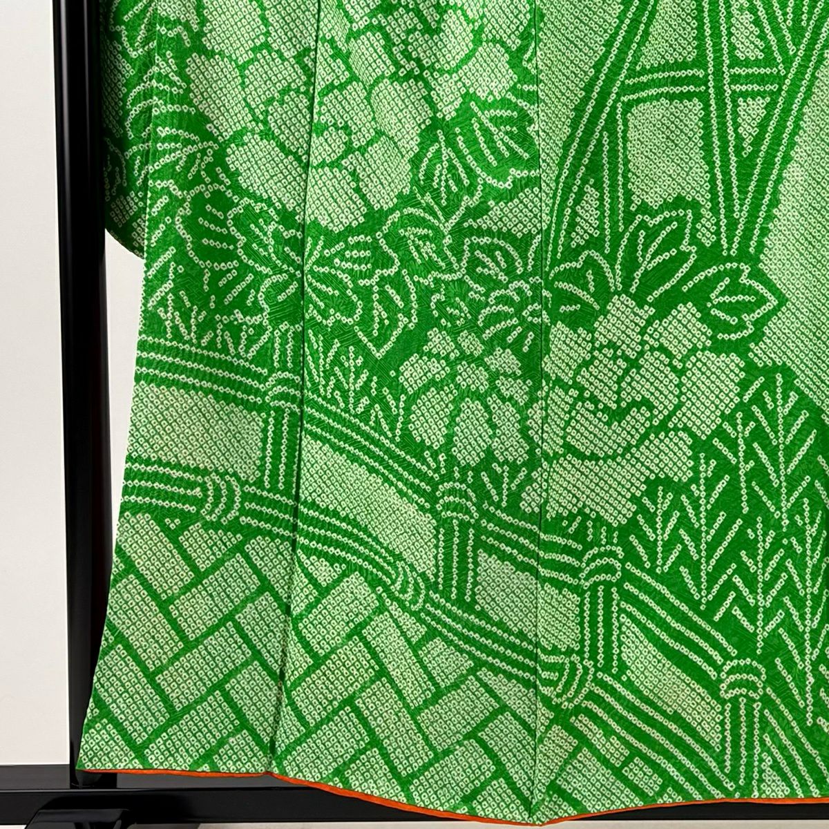 【美品】振袖禮服 身長156.5cm 袖長66cm M 雙層 牡丹 光悅垣 總絞染 綠 純蠶絲 秀品級
