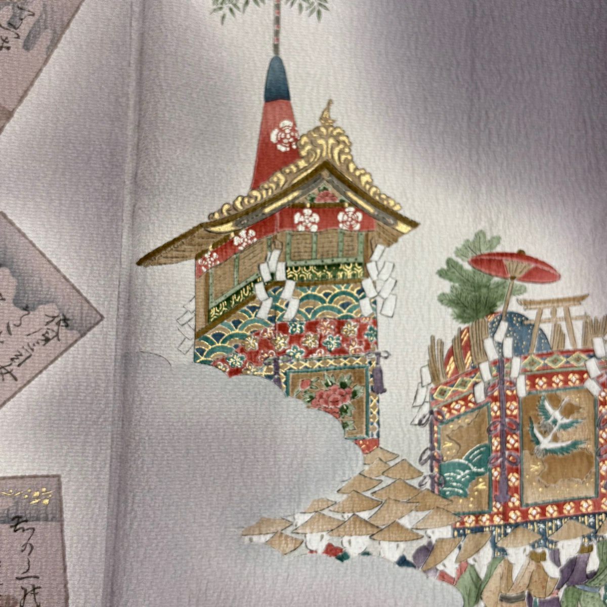 【美品】 付下 身長160cm 袖長66cm M 雙層 山鉾 かるた 金銀彩 漸層 灰紫 純蠶絲 優品級
