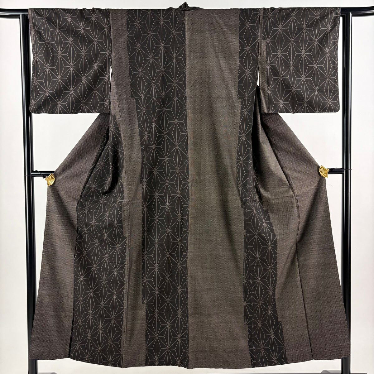付下 身長151cm 袖長62.5cm S 雙層 紬織織 麻葉 焦茶 純蠶絲 秀品級