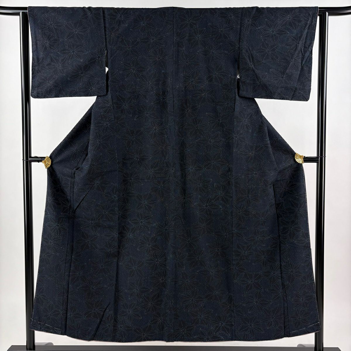【美品】 紬織織 身長151.5cm 袖長63cm S 雙層 花 深藍 純蠶絲 秀品級