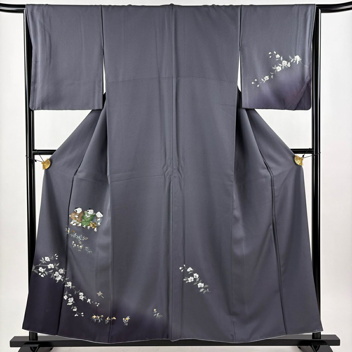 付下 身長157.5cm 袖長66cm M 雙層 童 枝花 金銀彩 漸層 灰紫 純蠶絲 優品級