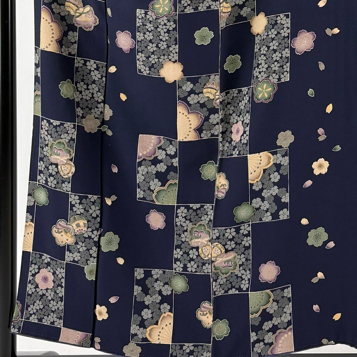小紋 身長154.5cm 袖長65.5cm M 雙層 櫻花 變化市松樹 金銀彩 紫 純蠶絲 優品級