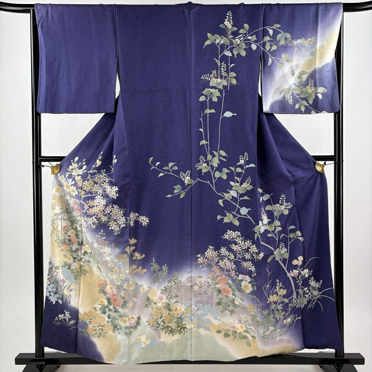 訪問服 身長158cm 袖長65cm M 雙層 櫻花 椿 金絲 金銀彩 紫 純蠶絲 優品級