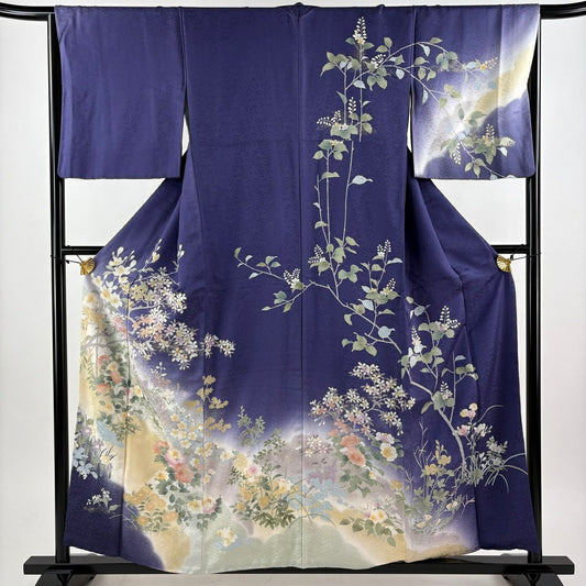 訪問服 身長158cm 袖長65cm M 雙層 櫻花 椿 金絲 金銀彩 紫 純蠶絲 優品級