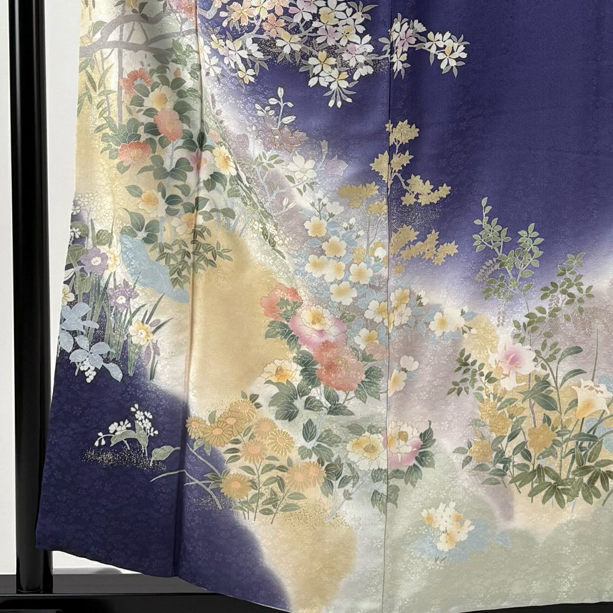 訪問服 身長158cm 袖長65cm M 雙層 櫻花 椿 金絲 金銀彩 紫 純蠶絲 優品級