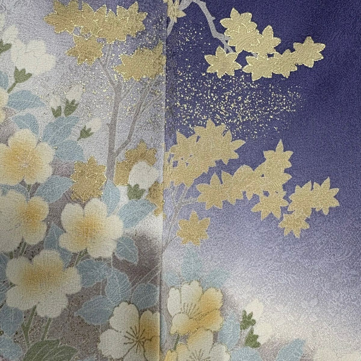 訪問服 身長158cm 袖長65cm M 雙層 櫻花 椿 金絲 金銀彩 紫 純蠶絲 優品級