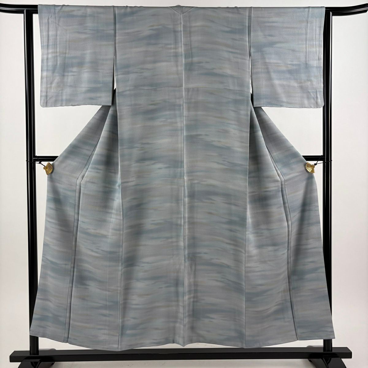 【美品】 小紋 身長153cm 袖長63cm S 雙層 霞 漸層 青灰 純蠶絲 優品級