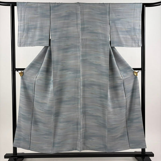 【美品】 小紋 身長153cm 袖長63cm S 雙層 霞 漸層 青灰 純蠶絲 優品級