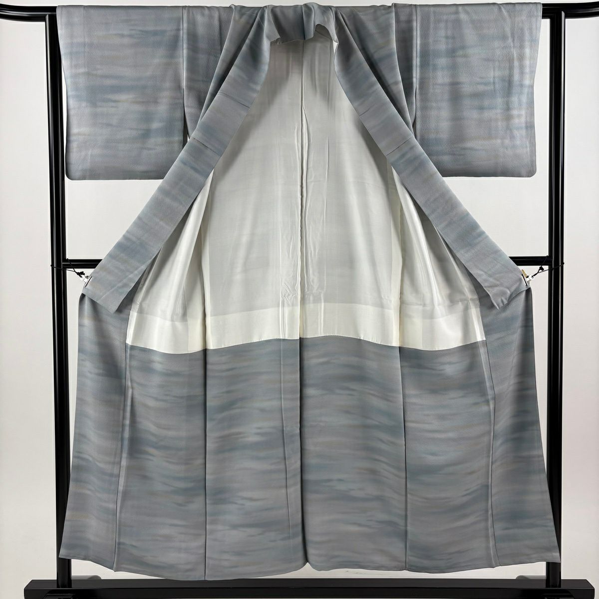 【美品】 小紋 身長153cm 袖長63cm S 雙層 霞 漸層 青灰 純蠶絲 優品級