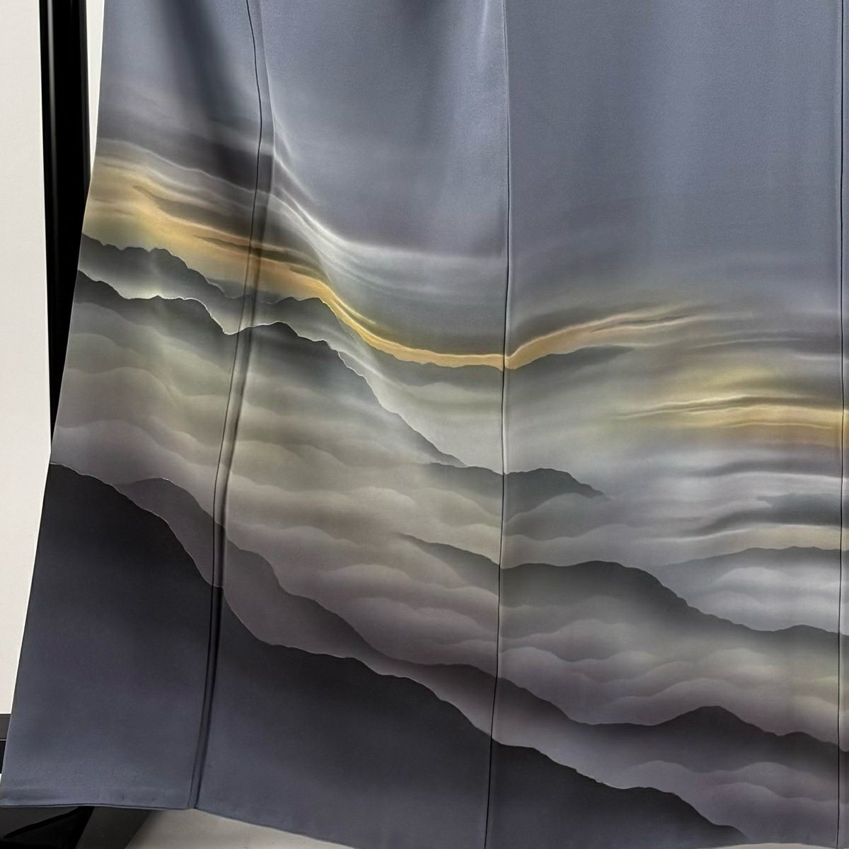 訪問服 身長166cm 袖長65.5cm M 雙層 山並 霞 金銀彩 漸層 青灰 純蠶絲 優品級