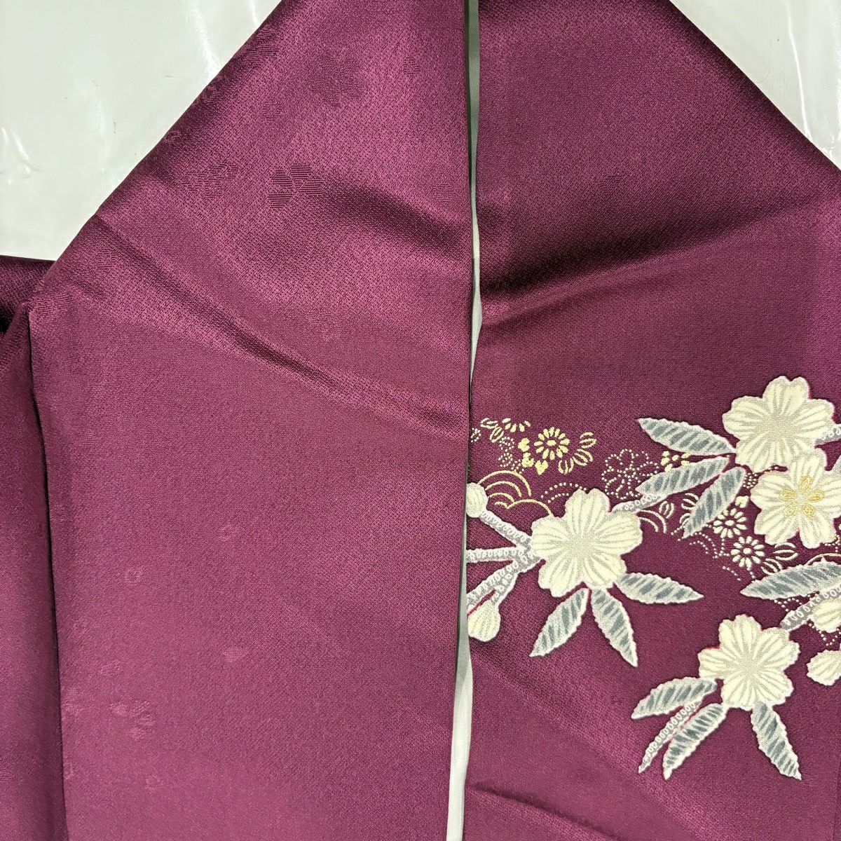 振袖禮服 身長163cm 袖長68.5cm L 雙層 花筏 蝶 金絲 金銀彩 紅紫 純蠶絲 秀品級