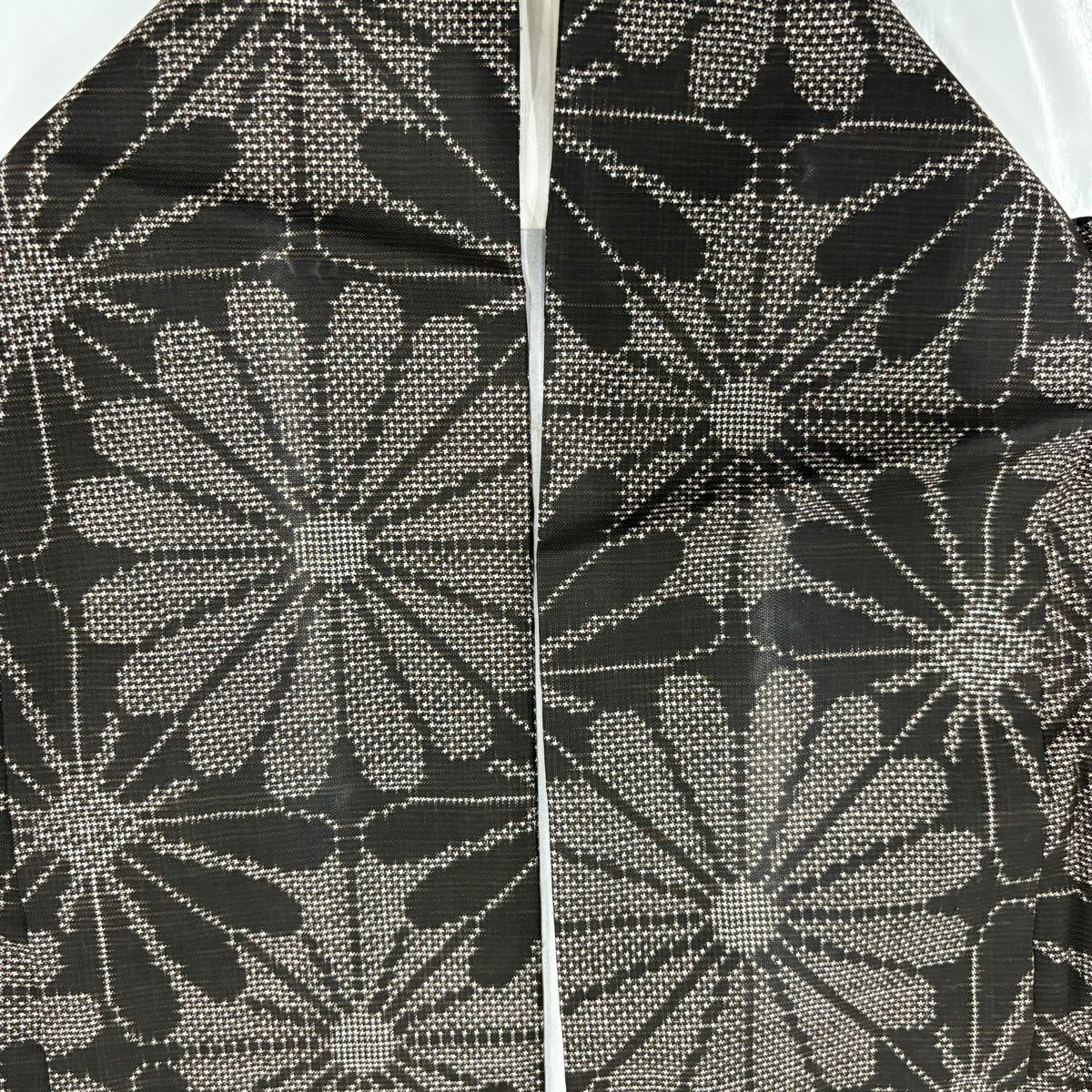 紬織 身長163cm 袖長66.5cm M 雙層 菊花 焦茶 純蠶絲 秀品級