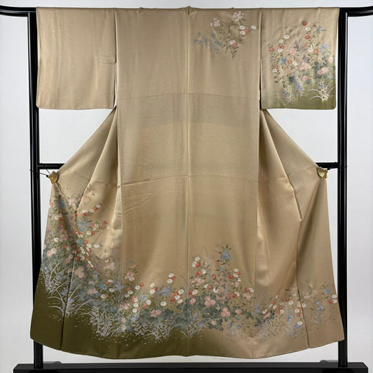 訪問服 身長152cm 袖長63.5cm S 雙層 菊花 桔梗 金銀彩 漸層 淺茶 純蠶絲 優品級
