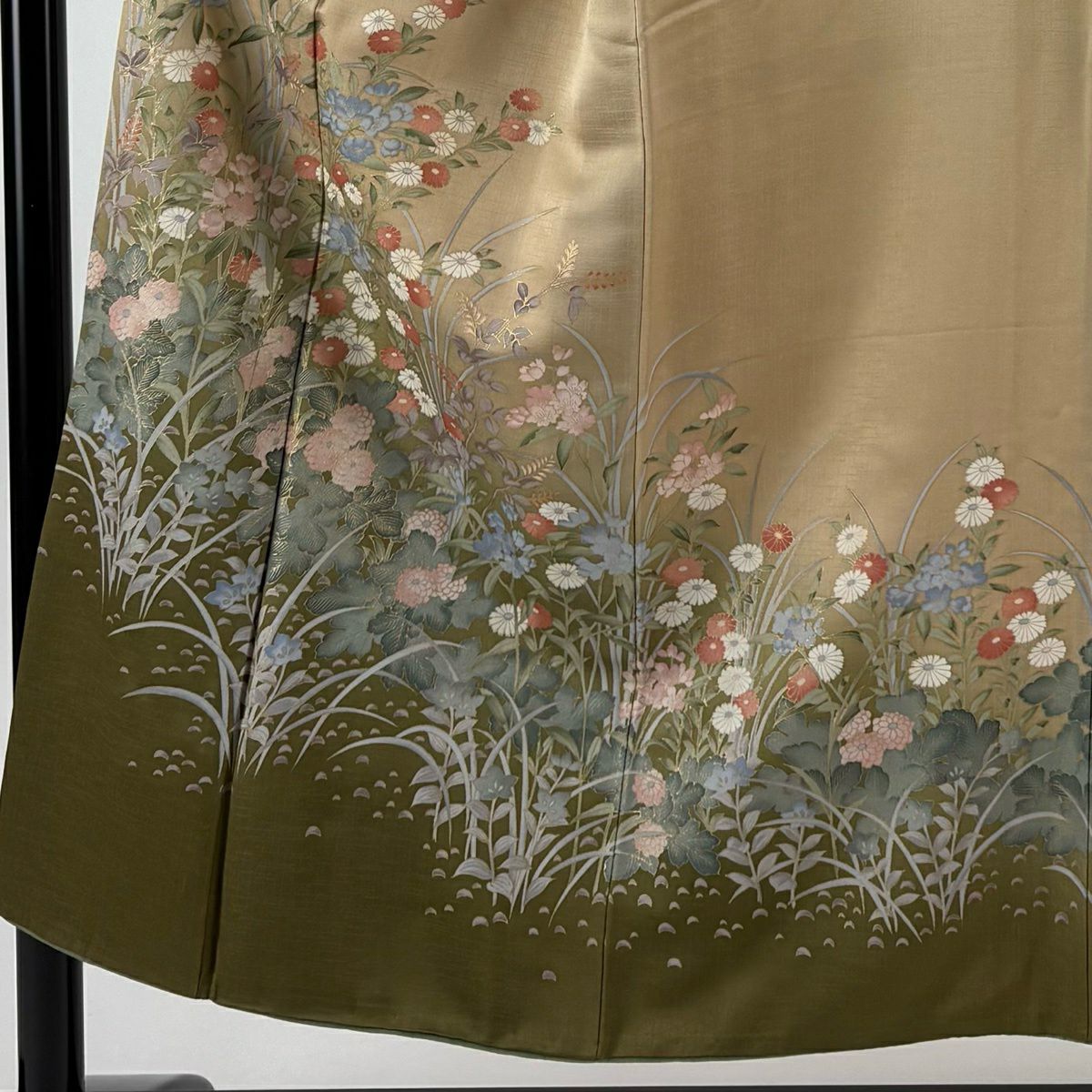 訪問服 身長152cm 袖長63.5cm S 雙層 菊花 桔梗 金銀彩 漸層 淺茶 純蠶絲 優品級
