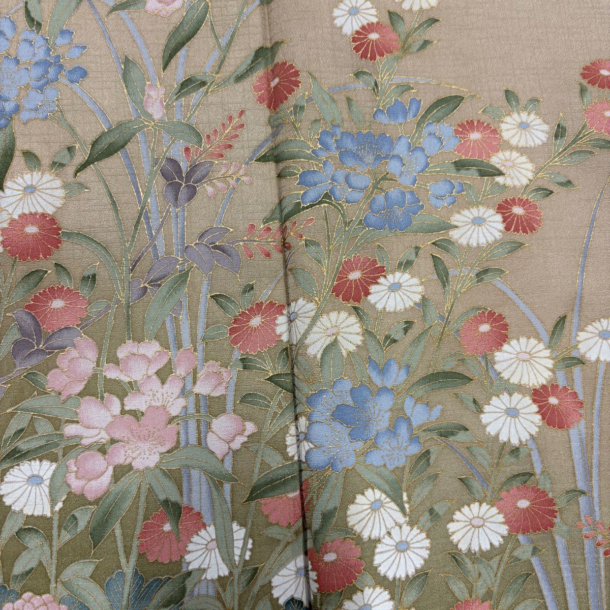 訪問服 身長152cm 袖長63.5cm S 雙層 菊花 桔梗 金銀彩 漸層 淺茶 純蠶絲 優品級