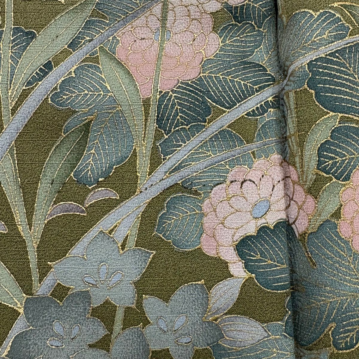 訪問服 身長152cm 袖長63.5cm S 雙層 菊花 桔梗 金銀彩 漸層 淺茶 純蠶絲 優品級