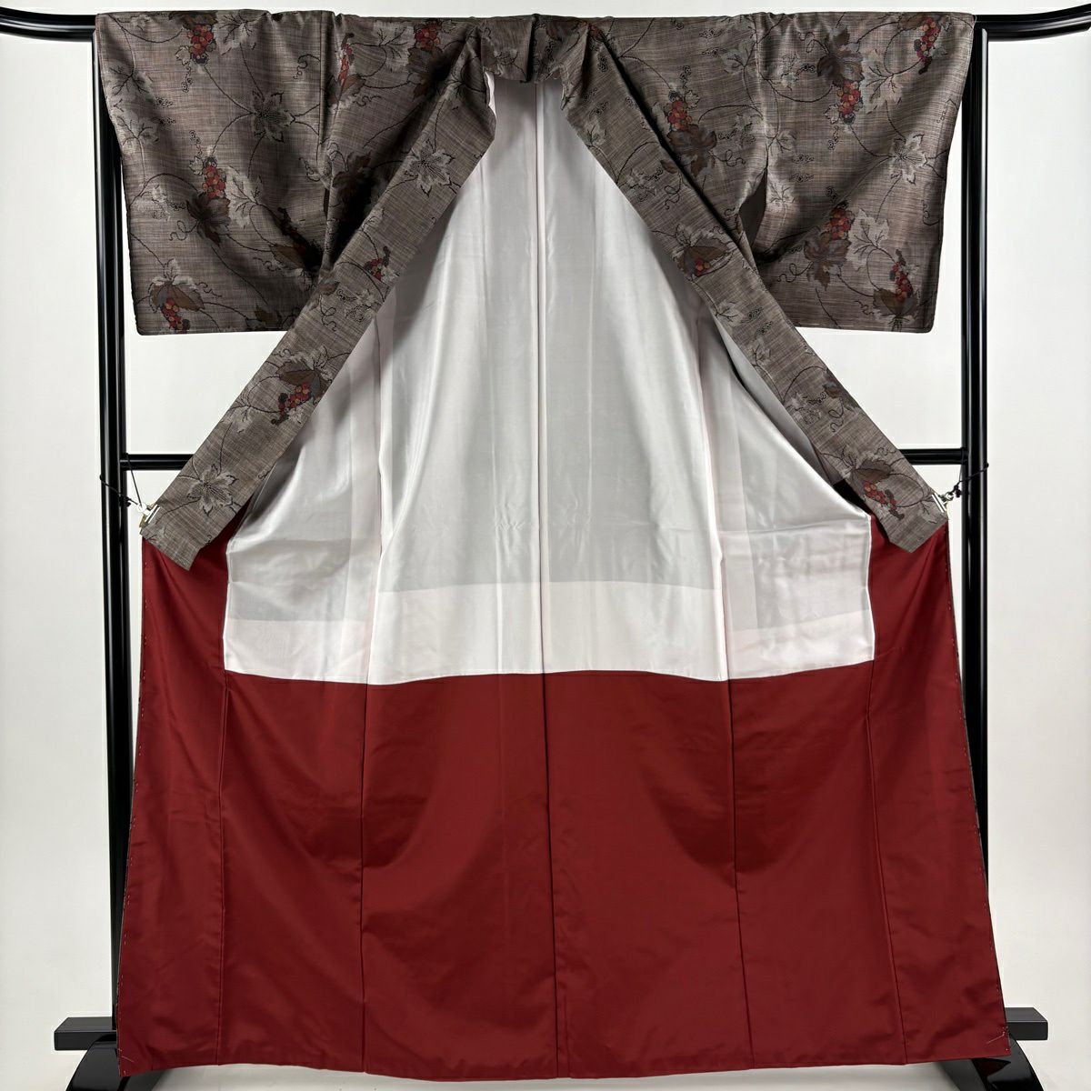 【美品】 紬織織 身長166cm 袖長66cm M 雙層 葡萄 焦茶 純蠶絲 秀品級