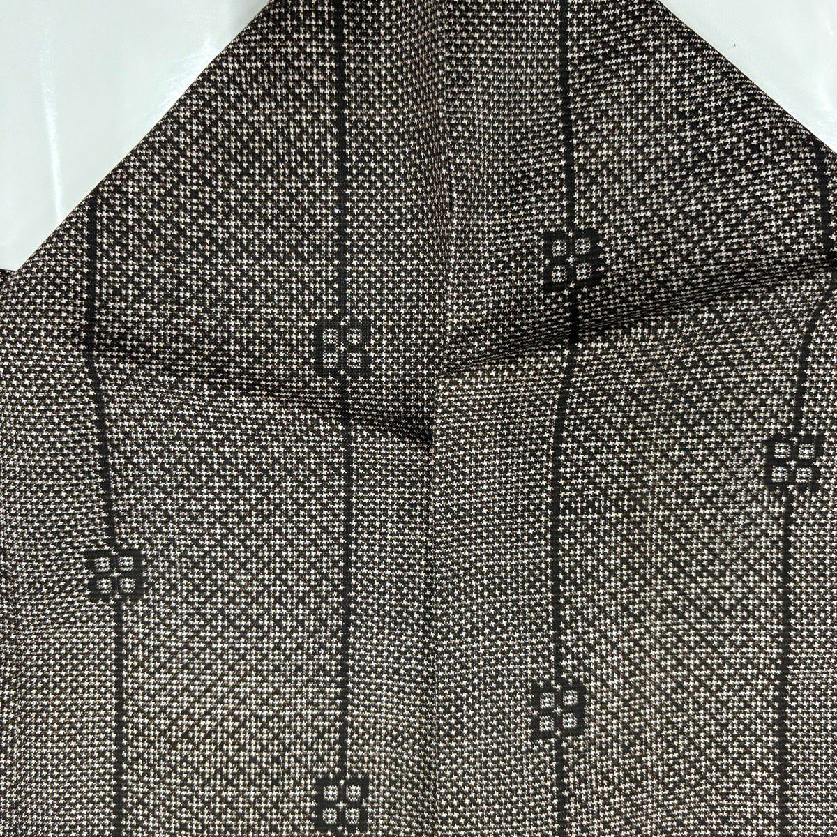 【美品】 紬織織 身長162cm 袖長66.5cm M 雙層 麻葉紋 縞紋 焦茶 純蠶絲 秀品級
