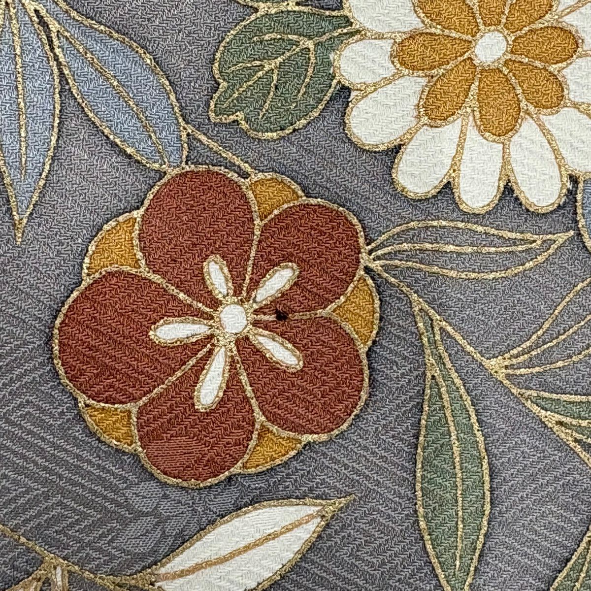 訪問服 身長160cm 袖長64.5cm M 雙層 扇子面 鼓 刺繡 金彩裝飾 薄小豆 純蠶絲 秀品級