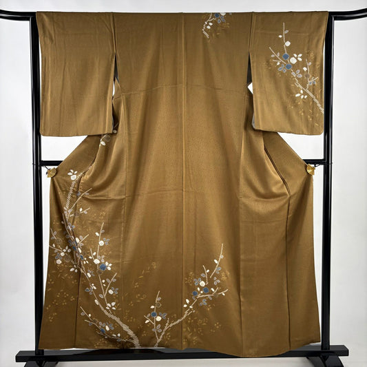 訪問服 身長157cm 袖長64cm M 雙層 枝花地紋 金彩裝飾 絞染 黃土 純蠶絲 秀品級