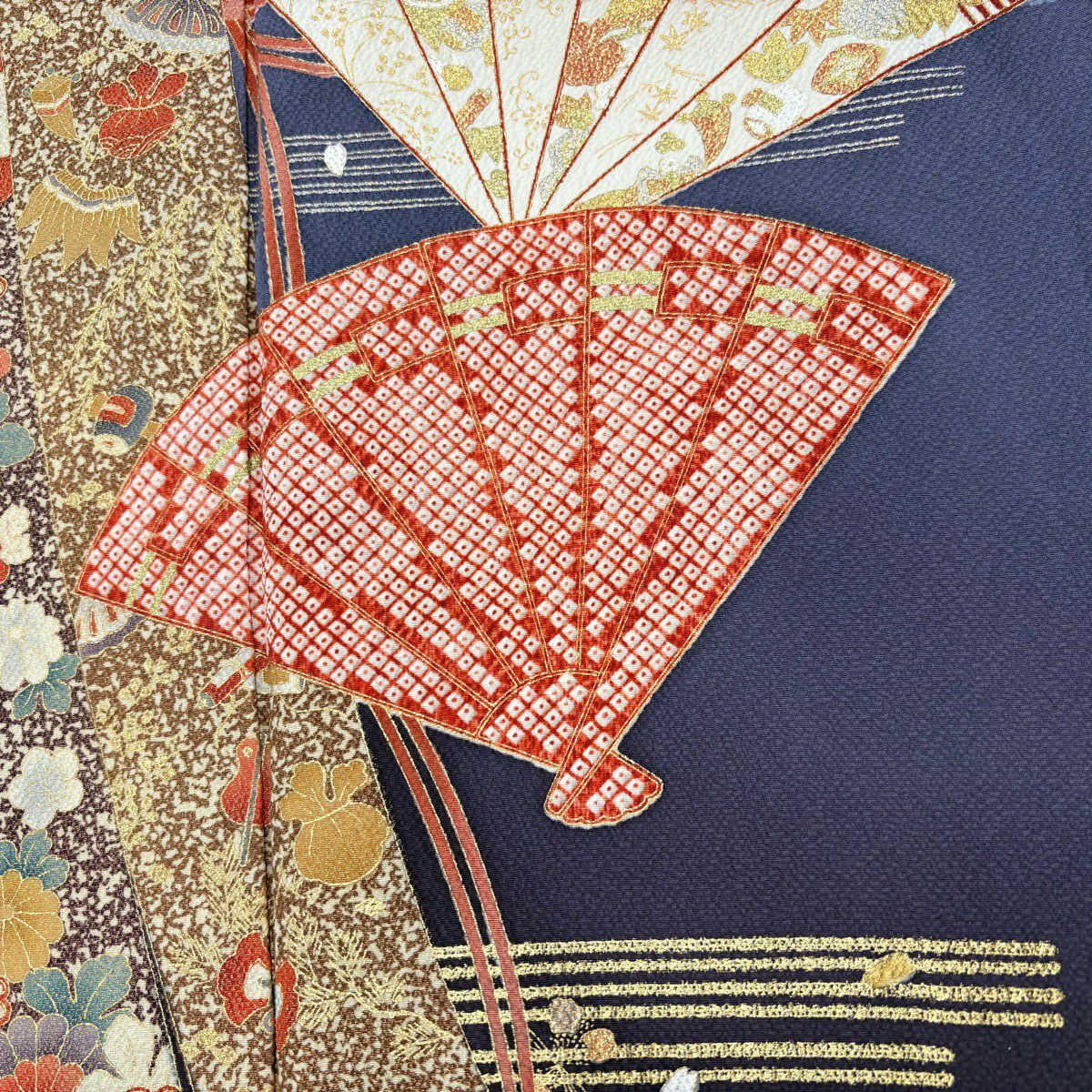 振袖禮服 身長159cm 袖長62.5cm S 雙層 扇子 幾帳 金銀彩 漸層 青紫 純蠶絲 秀品級
