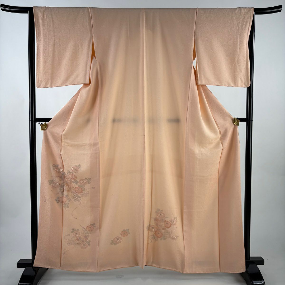 付下 身長162cm 袖長65cm M 雙層 菊花 幾帳 刺繡 淺橙 純蠶絲 優品級