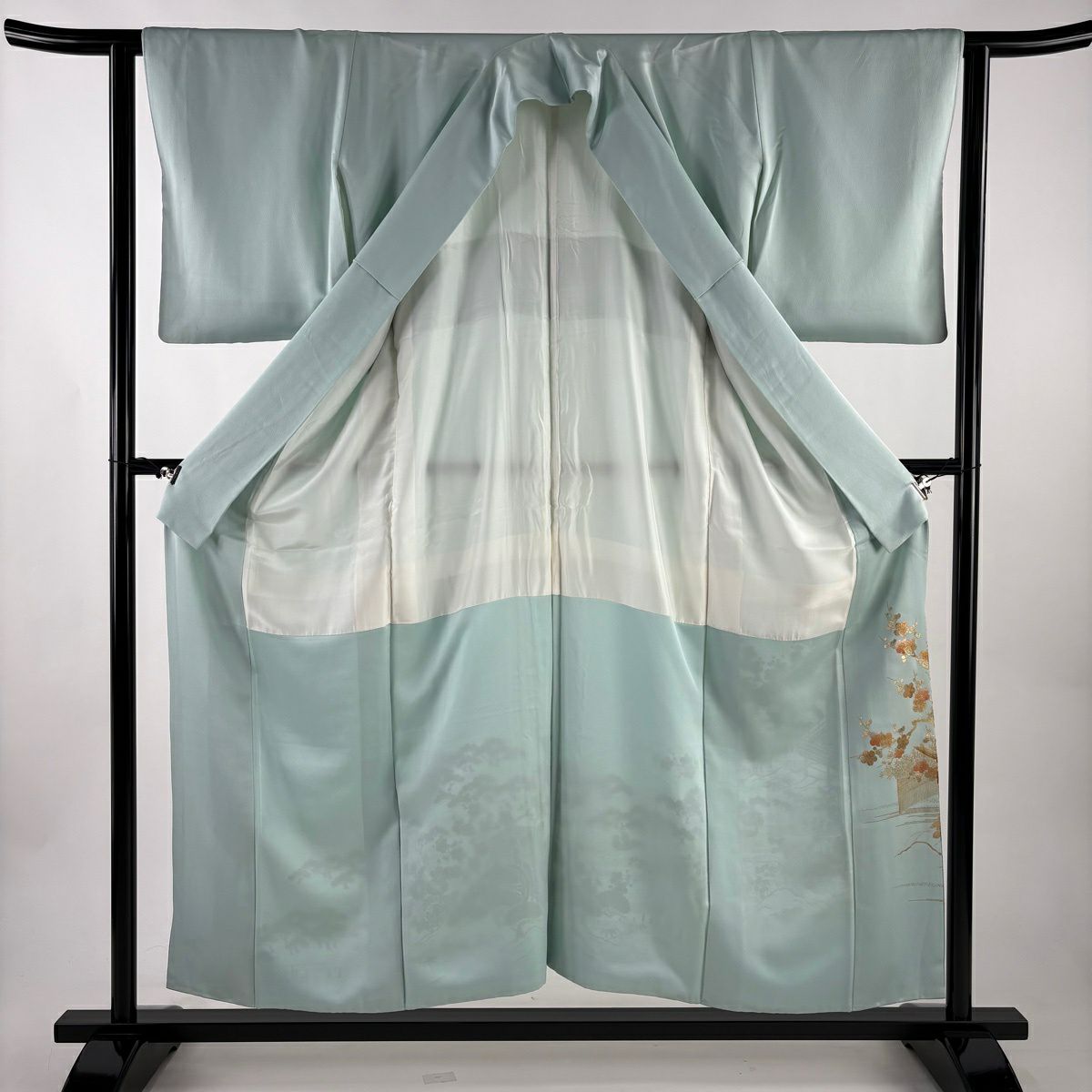 色留袖禮服 身長155cm 袖長62.5cm S 雙層 和田光正 落款あり 建物 松樹竹子梅花 金銀彩 ぼかし 水色 純蠶絲 秀品級 一つ紋