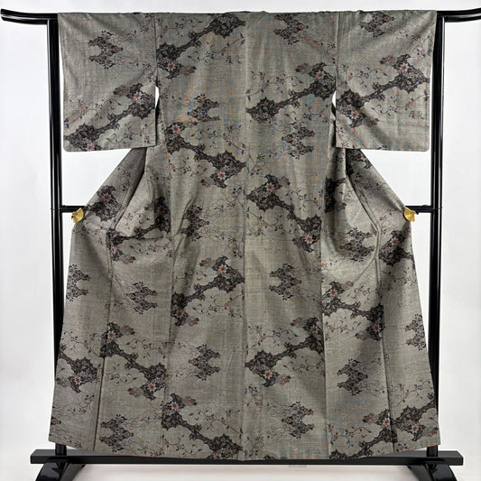 【美品】 紬織織 身長158.5cm 袖長63cm S 雙層 雲文 花唐草紋 焦茶 純蠶絲 秀品級