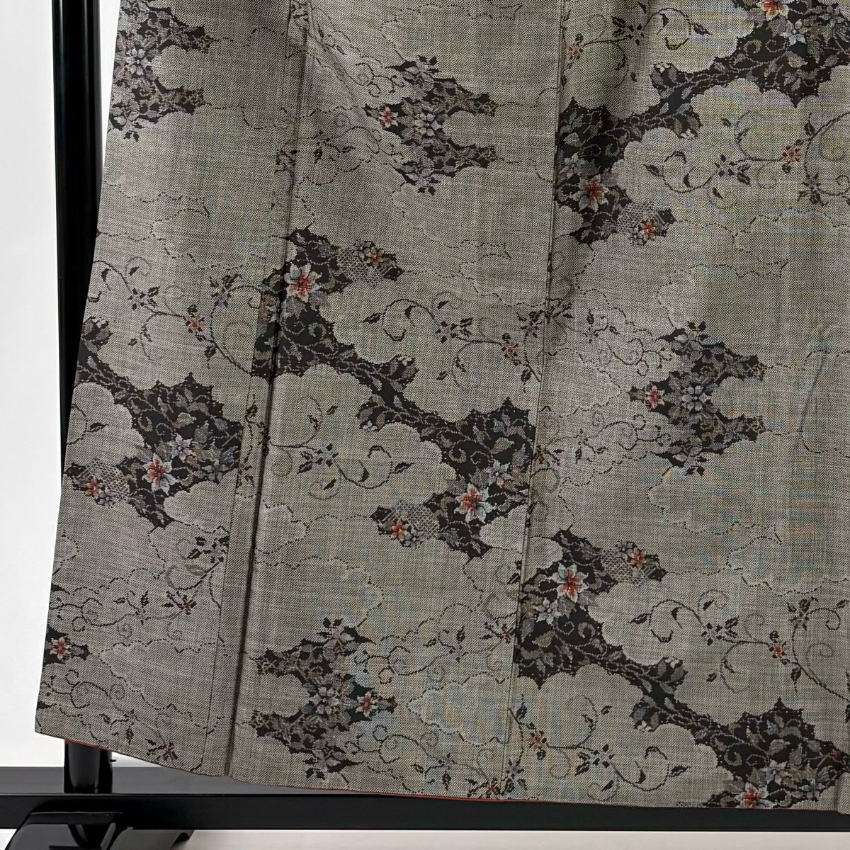 【美品】 紬織織 身長158.5cm 袖長63cm S 雙層 雲文 花唐草紋 焦茶 純蠶絲 秀品級
