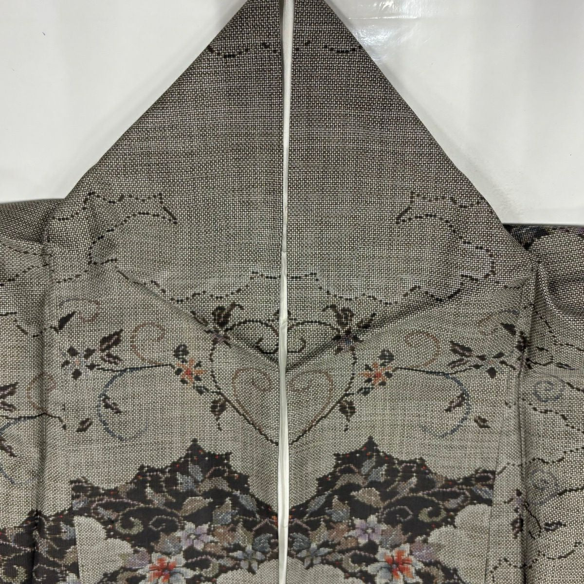 【美品】 紬織織 身長158.5cm 袖長63cm S 雙層 雲文 花唐草紋 焦茶 純蠶絲 秀品級