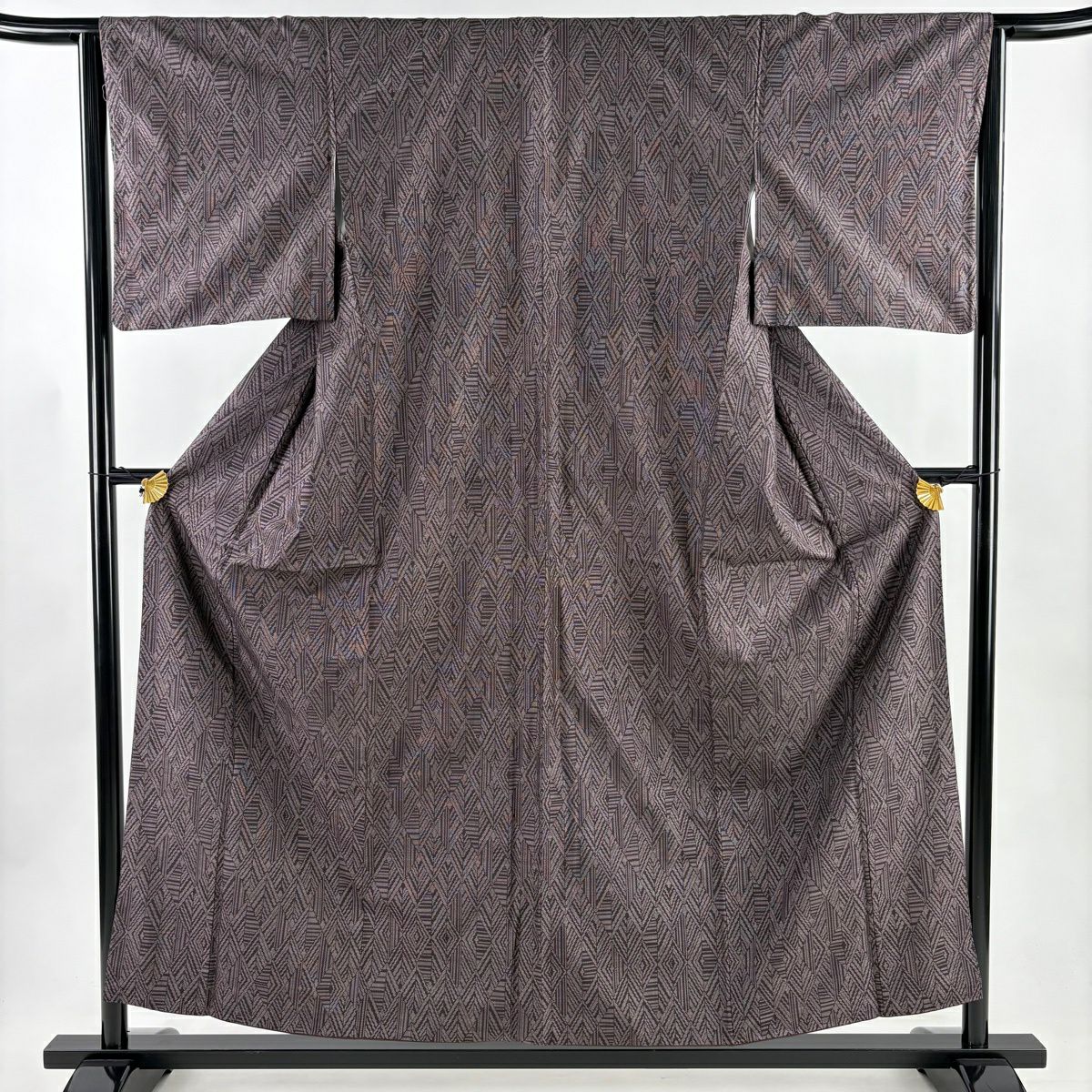 【美品】 紬織 身長156cm 袖長64cm M 雙層 大和 菱 幾何圖案 茶紫 純蠶絲 優品級