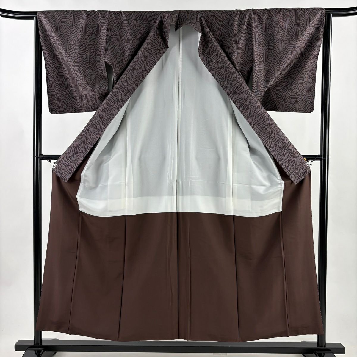 【美品】 紬織 身長156cm 袖長64cm M 雙層 大和 菱 幾何圖案 茶紫 純蠶絲 優品級