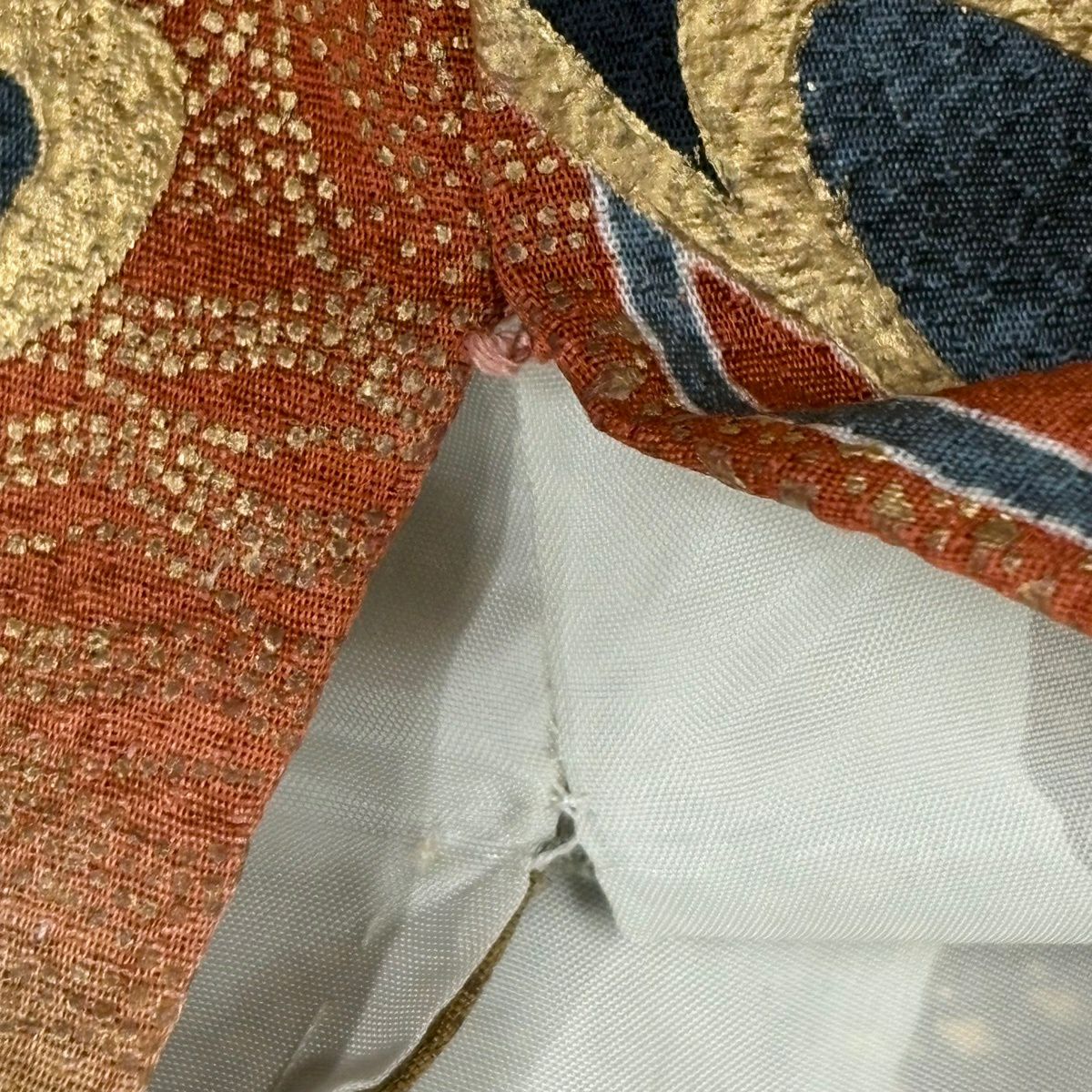 振袖禮服 身長163.5cm 袖長65cm M 雙層 枝梅花 松樹皮菱 金絲 金銀彩 黃土 純蠶絲 秀品級