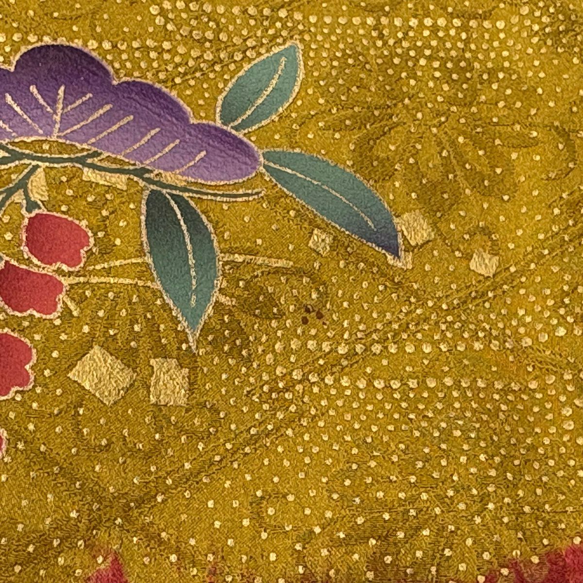 振袖禮服 身長164.5cm 袖長66cm M 雙層 草花紋紋 花筏刺繡 金糸 茜 純蠶絲 秀品級