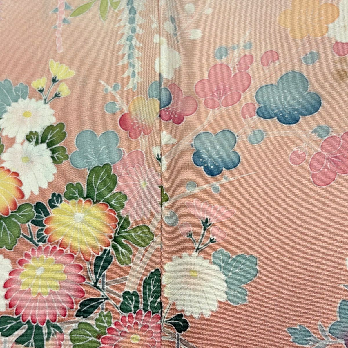 訪問服 身長163cm 袖長68cm L 雙層 落款 花車 枝梅花 漸層 淺粉色 純蠶絲 優品級