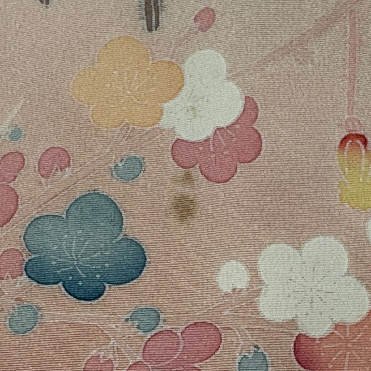 訪問服 身長163cm 袖長68cm L 雙層 落款 花車 枝梅花 漸層 淺粉色 純蠶絲 優品級