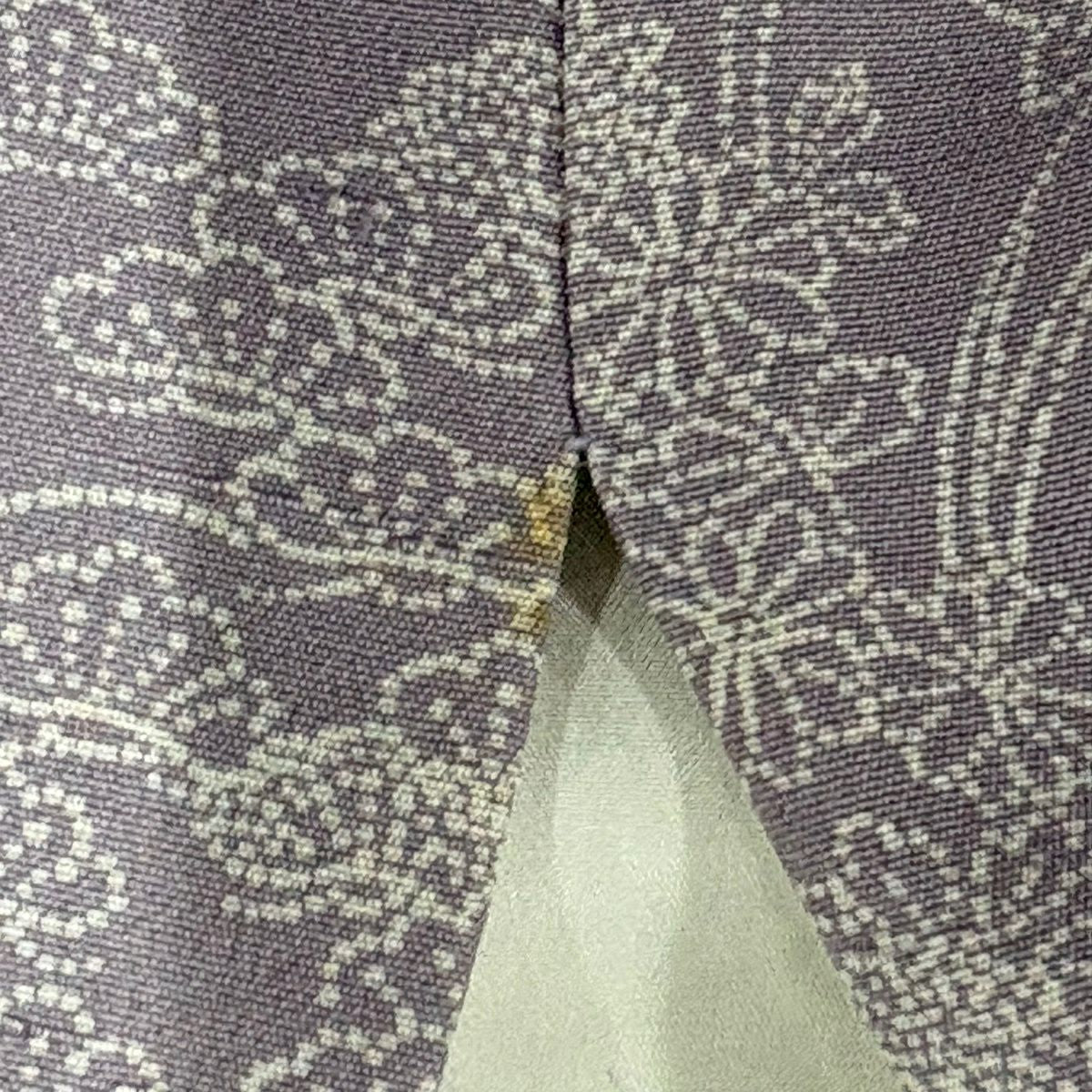 付下 身長150cm 袖長63cm S 雙層 流水 草花紋紋 染分 灰紫 純蠶絲 秀品級