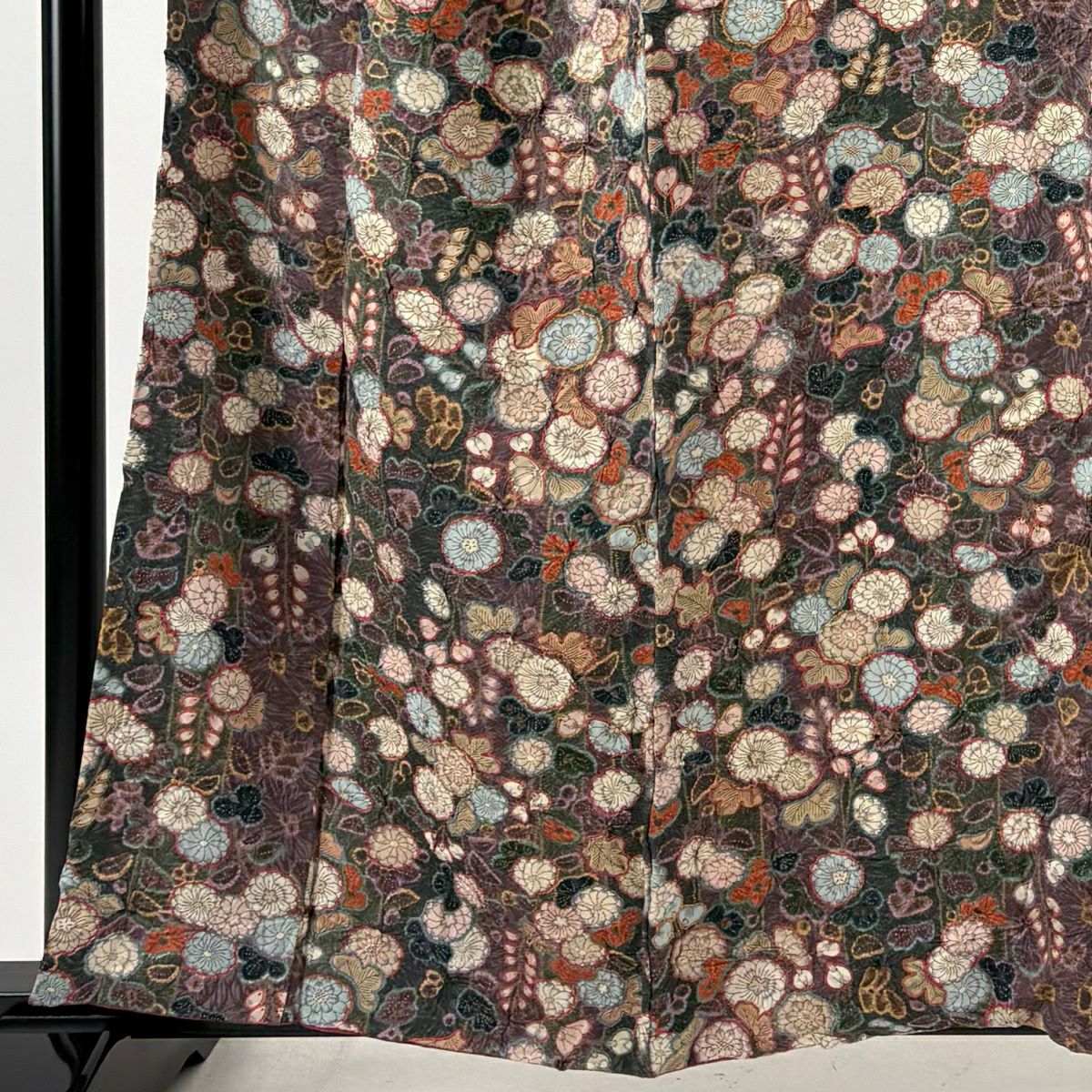 小紋 身長159.5cm 袖長64.5cm M 雙層 辻花染 金彩裝飾 灰紫 純蠶絲 秀品級