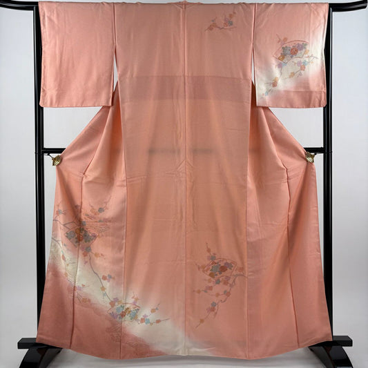 訪問服 身長163cm 袖長65cm M 雙層 扇子面 枝梅花 刺繡 漸層 粉紅 純蠶絲 優品級